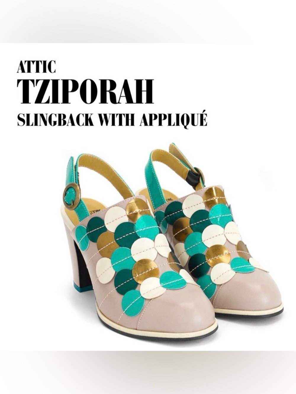 Fluevog NEW IN BOX Attic Tziporah teal/lilac slingback heel w/ appliqué -8.5/9